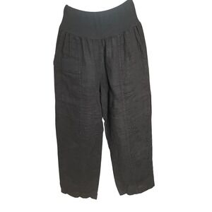 Inizio Womens Minimalist Coastal Wide Leg Linen Blend Crop Pants Lagenlook Small